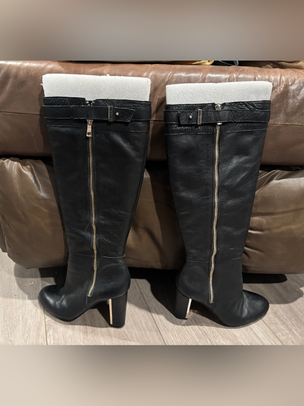 Ann Taylor Coby Zip Up Boots Tall Knee Black Leather Block Heel SIZE 7M